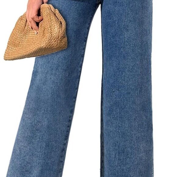 Women's Wide Leg Jeans High Waisted Stretchy Jeans Straight Leg Zimbaplatinum An - Picture 1 of 6